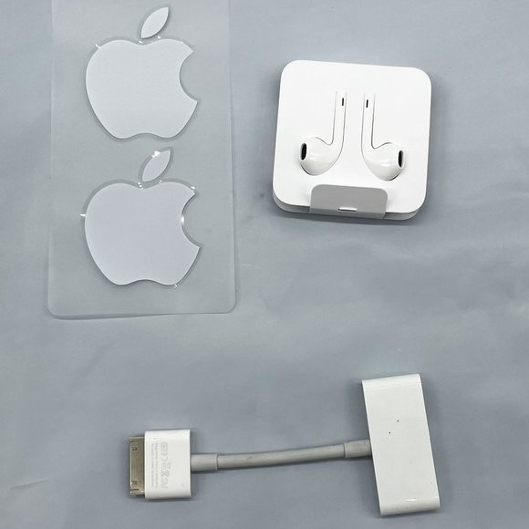 Apple Products White Charging HDMI Adapter-Wired Earphones-(2) Sticker Decals - Picture 1 of 4